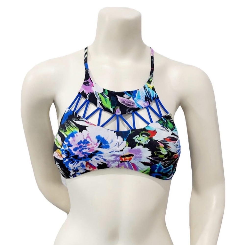 TINIBIKINI Floral Strappy High-Neck Bikini Top | Sporty Swim | Size S